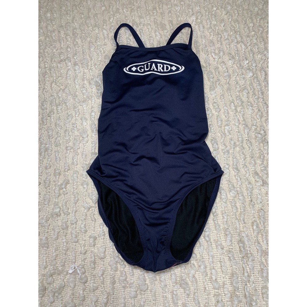 Lifeguard One Piece Swimsuit Navy Blue Guard Logo‎ Crossback Athletic Size 28